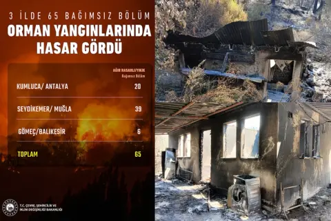 Antalya, Muğla ve Balıkesir'de orman yangınlarından 65 bağımsız bölüm hasar gördü