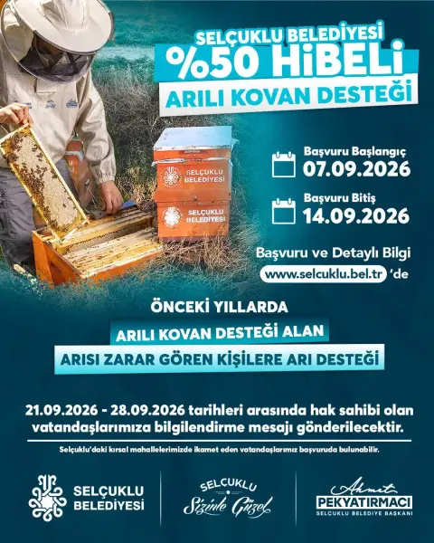 Selçuklu Belediyesi üreticinin yanında olmaya devam ediyor Yüzde 50 Hibeli Arılı Kovan Desteği Başvuruları Başlıyor
