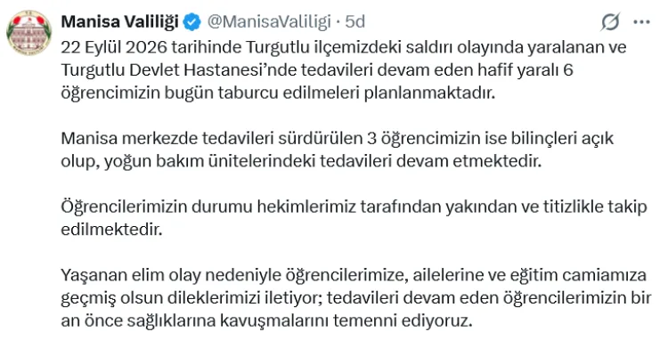 Turgutlu saldırısında yaralanan 6 öğrenci bugün taburcu