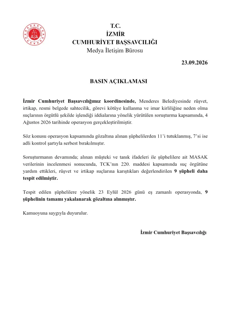 Menderes Belediyesi soruşturmasında 9 kişi gözaltına alındı