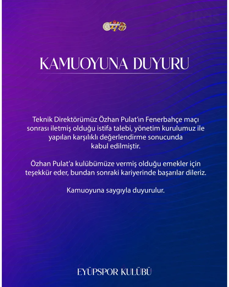 Eyüpspor'da Özhan Pulat'ın Görevi Sonlandı
