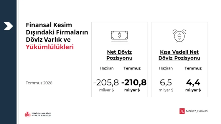 Reel sektörün döviz açığı Temmuz’da 210,8 milyar dolar