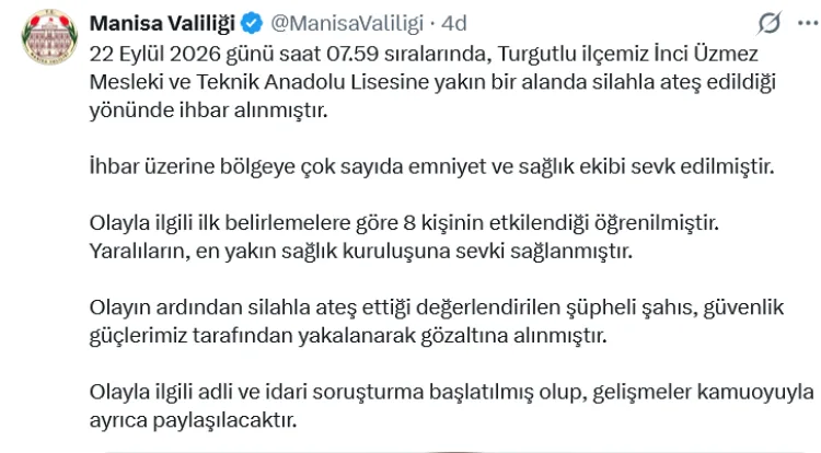 Manisa'da liseye yakın silahlı saldırı, 8 kişi etkilendi