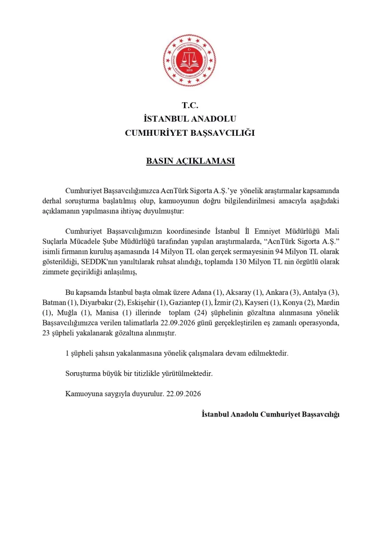 AcnTürk Sigorta’da 130 milyon liralık zimmet iddiası