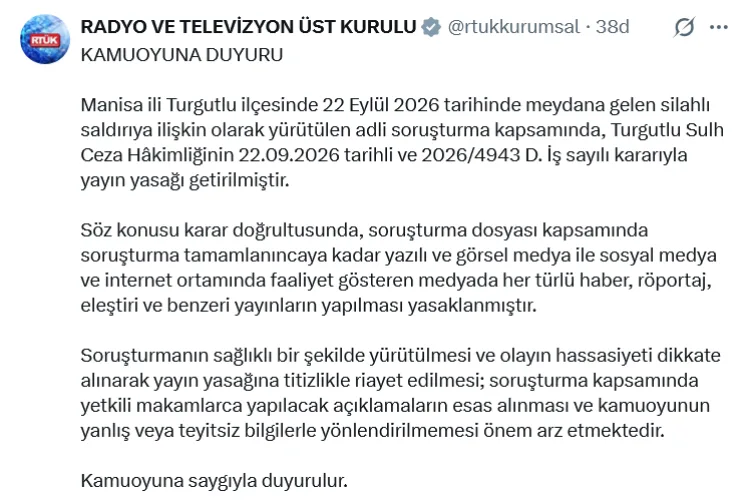 RTÜK, Turgutlu saldırı soruşturmasında yayın yasagi