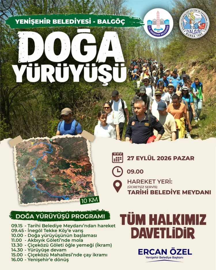 Yenişehir'de 10 km'lik doğa yürüyüşü 27 Eylül'de