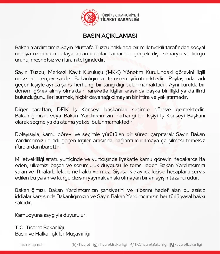 Ticaret Bakanlığı’ndan 'Mustafa Tuzcu' açıklaması