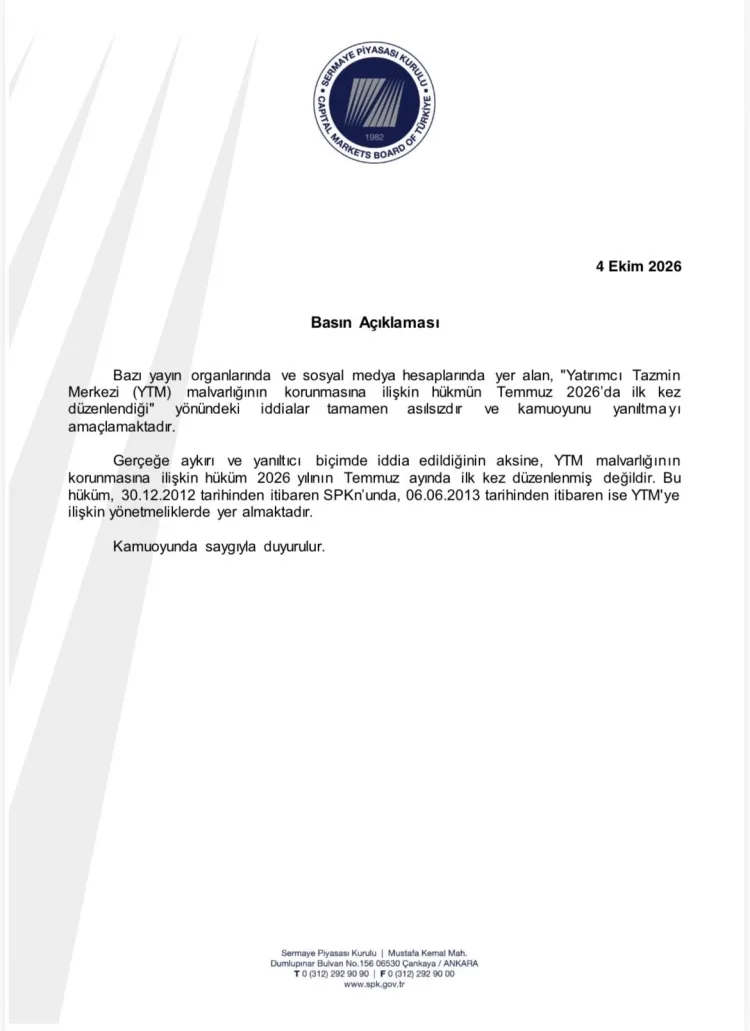 SPK’dan YTM açıklaması