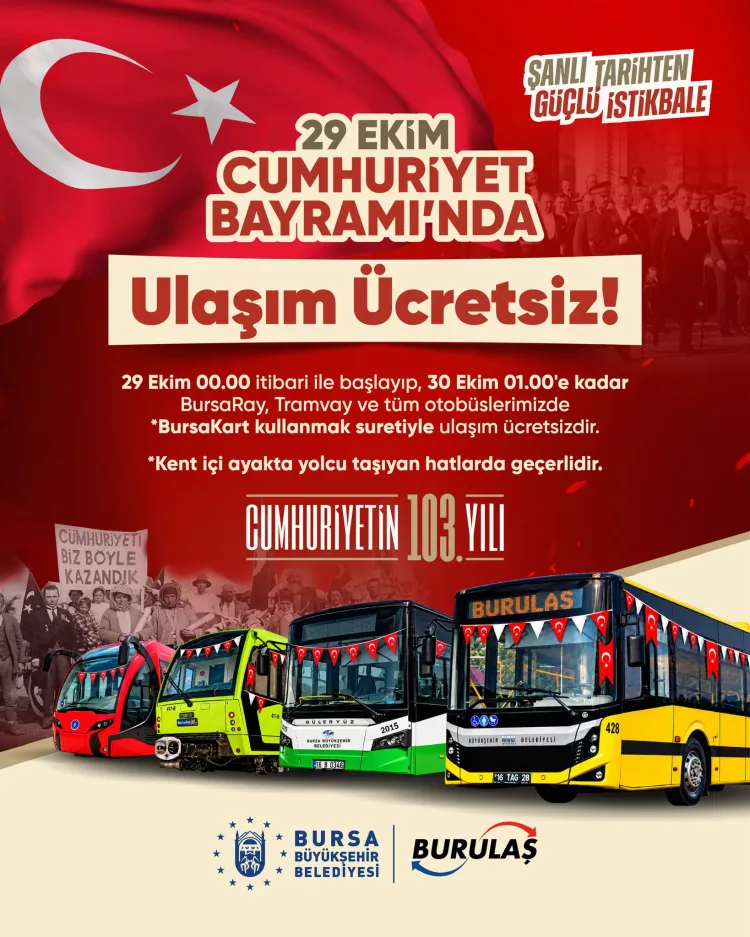 Bursa’da toplu ulaşım 25 saat ücretsiz olacak
