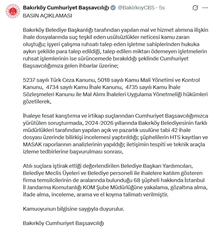 Bakırköy Belediyesi’ne operasyon! 68 gözaltı