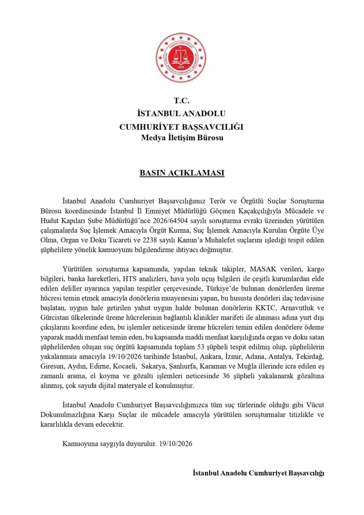 14 ilde üreme hücresi ve doku ticareti operasyonu! 36 gözaltı