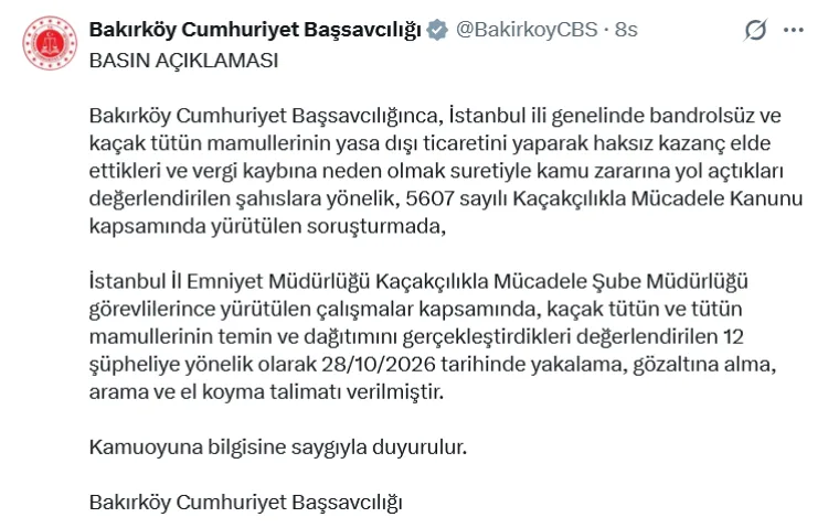 İstanbul’da kaçak tütün ticaretinde 12 gözaltı