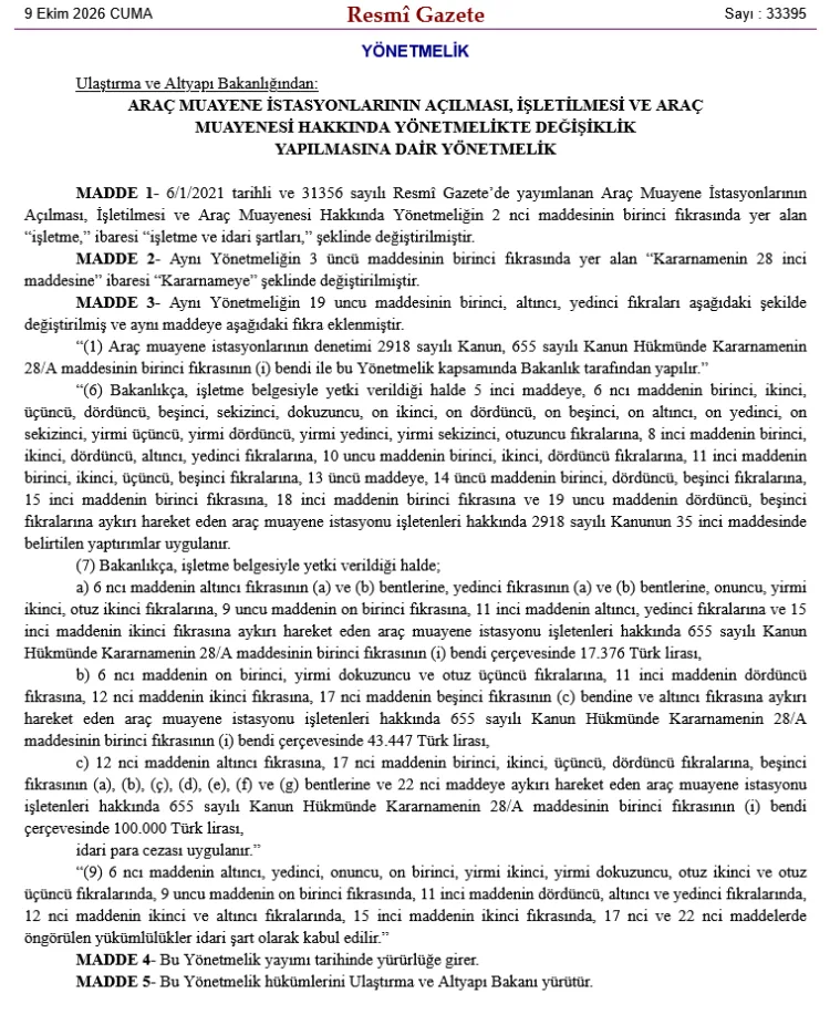 Araç Muayene İstasyonlarına yeni ceza ayarı! İhlallere 100 bin TL’ye kadar para cezası