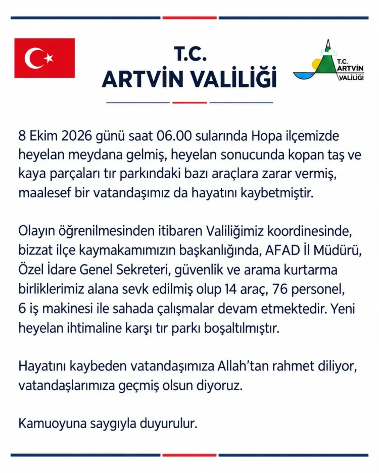 Artvin Hopa’da heyelan: 1 ölü