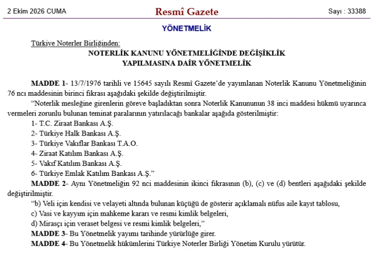 Noterlik İşlemlerinde Yeni Düzenleme