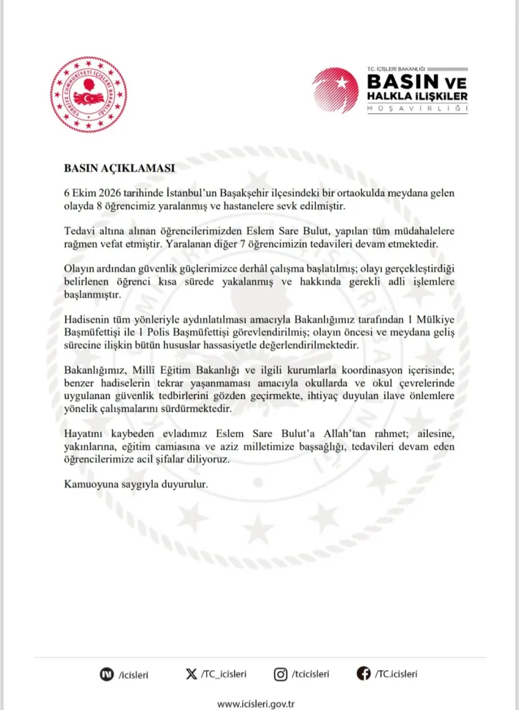 Başakşehir’de okulda bıçaklı saldırıda 8 öğrenciden biri hayatını kaybetti