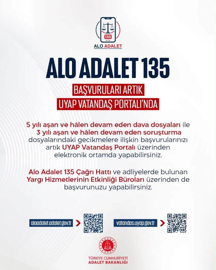 Alo Adalet 135 başvuruları artık UYAP Vatandaş Portalı’nda