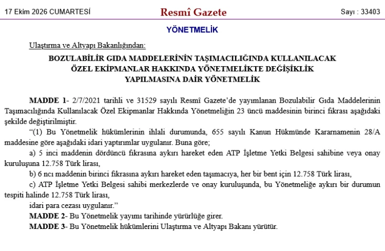 Bozulabilir gıda taşımacılığında kurallara uymayana 12 bin 758 TL ceza!